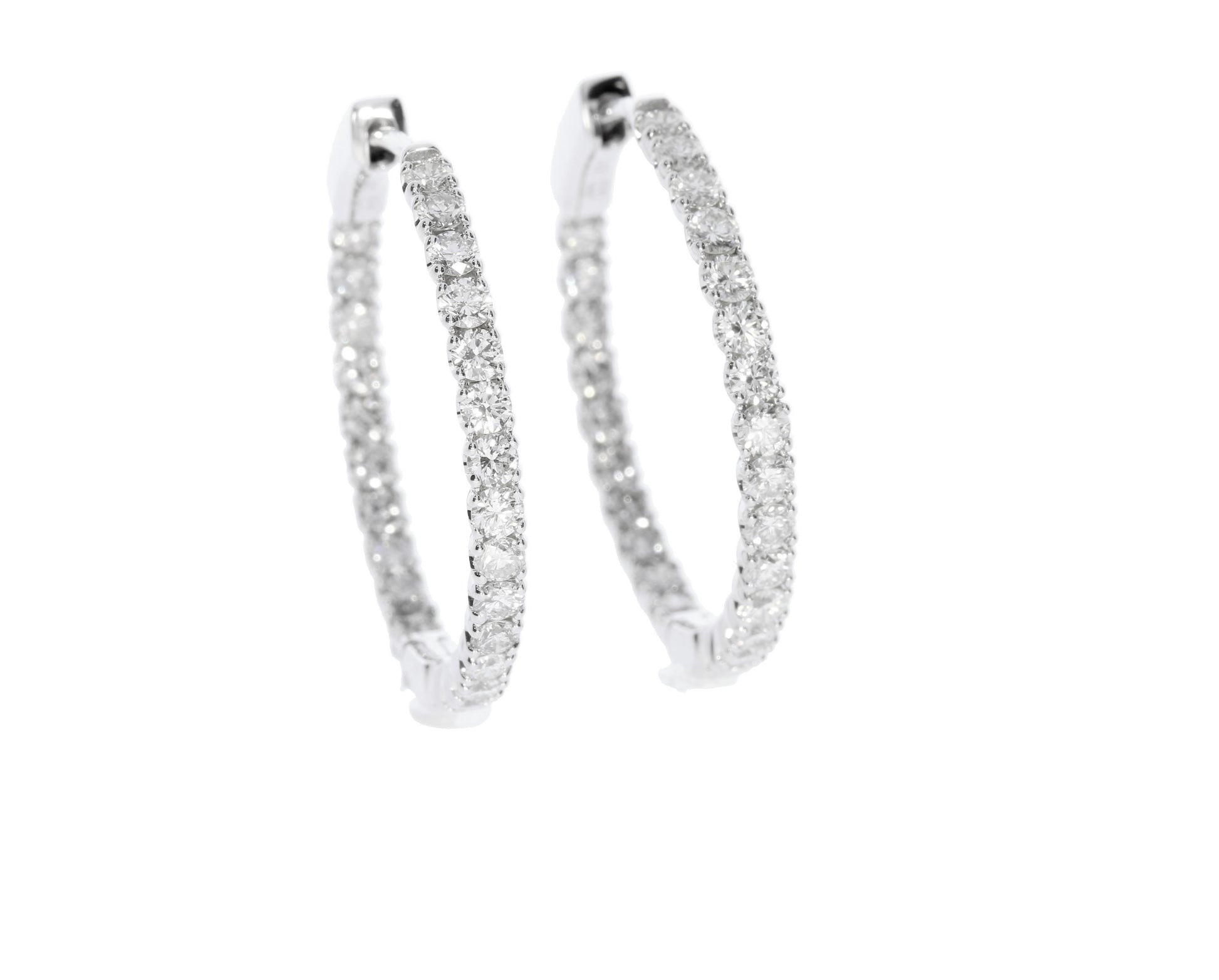 White Gold Round Locking In and Out Hoop Earrings - Diamond Earrings