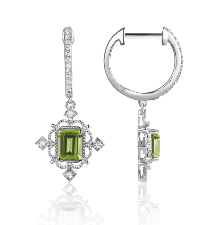 Luvente White Gold Peridot and Diamond Earrings - Colored Stone Earrings