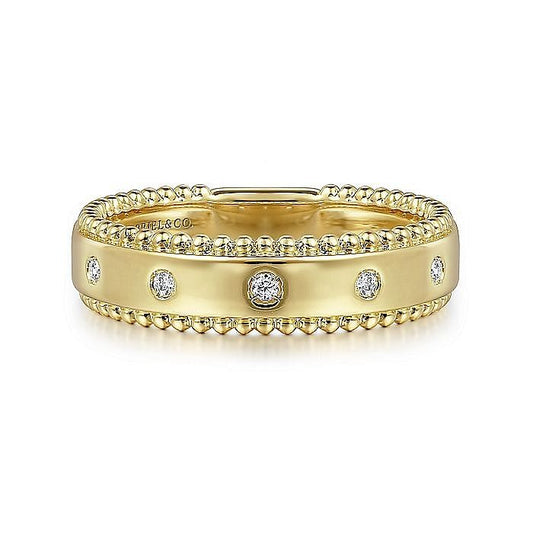 Gabriel & Co. Yellow Gold Bujukan Diamond Bezel Wide Stackable Ring