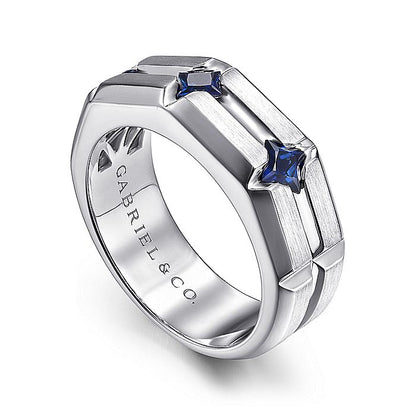 Gabriel & Co Silver Ring with Square Sapphire Stations