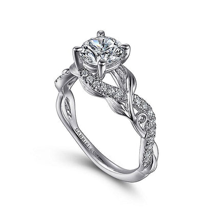 Gabriel & Co. 14 Karat White Gold Round Floral Semi-Mount Engagement Ring - Diamond Semi-Mount Rings