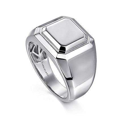 Gabriel & Co. Sterling Silver Wide Faceted Signet Ring - Gents Silver Ring