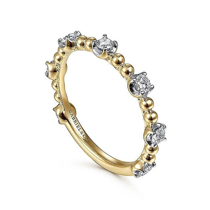 Gabriel & Co. Yellow Gold Bujukan and Diamond Station Ring - Diamond Fashion Rings - Women's