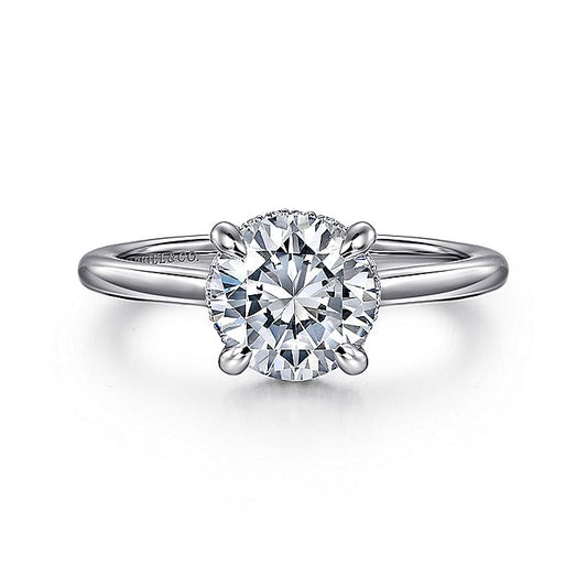 Gabriel & Co. White Gold Round Hidden Halo Semi-Mount Engagement Ring - Diamond Semi-Mount Rings