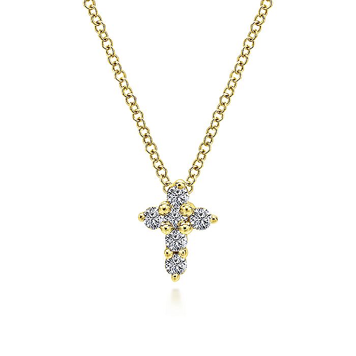 Gabriel & Co Yellow Gold Diamond Cross Pendant Necklace - Diamond Pendants