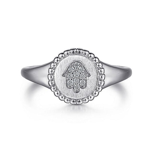 Gabriel & Co. Sterling Silver Signet Ring with Diamond Hamsah - Diamond Fashion Rings - Women's