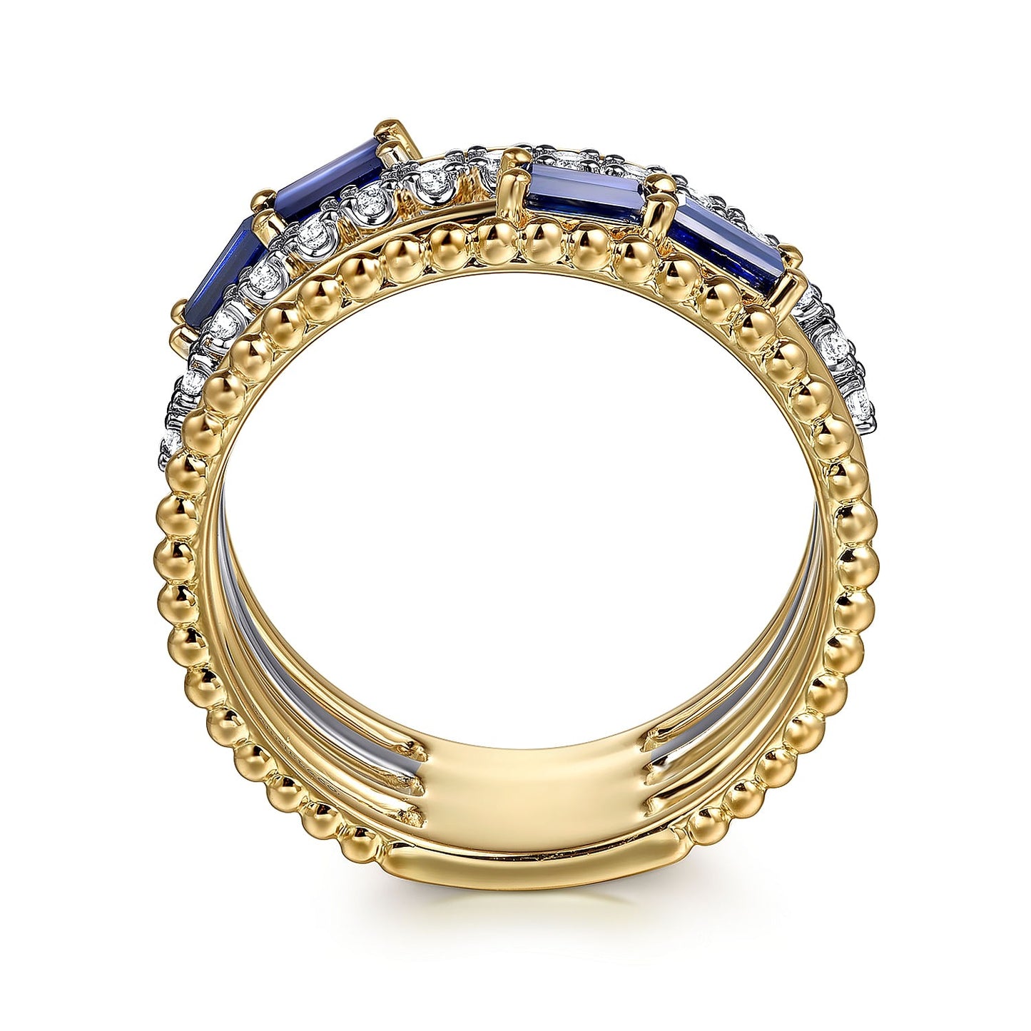 Ladies Gabriel & Co. White and Yellow Gold Diamond and Sapphire Ring