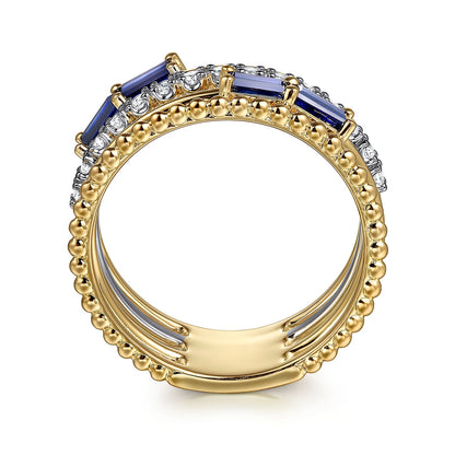 Ladies Gabriel & Co. White and Yellow Gold Diamond and Sapphire Ring