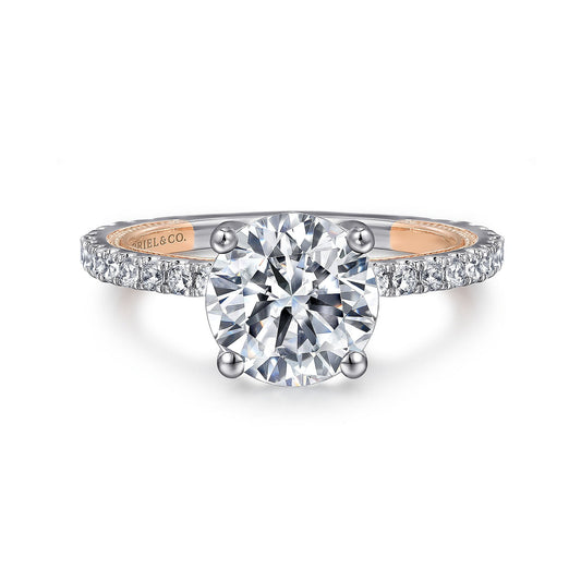 Gabriel & Co. Rose and White Gold Round Semi-Mount Engagement Ring - Diamond Semi-Mount Rings