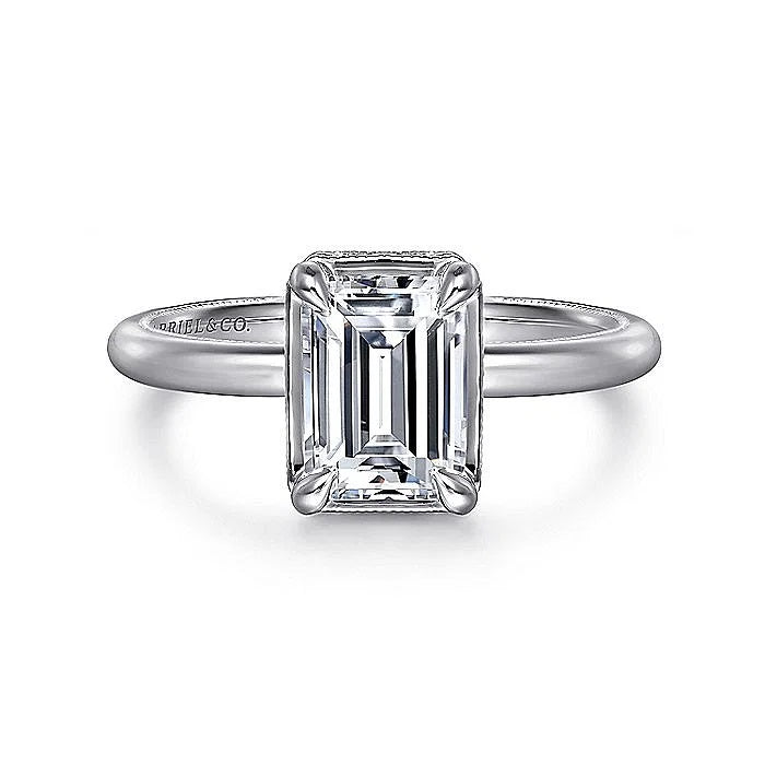 Gabriel & Co. White Gold Emerald Cut Semi-Mount Engagement Ring - Diamond Semi-Mount Rings