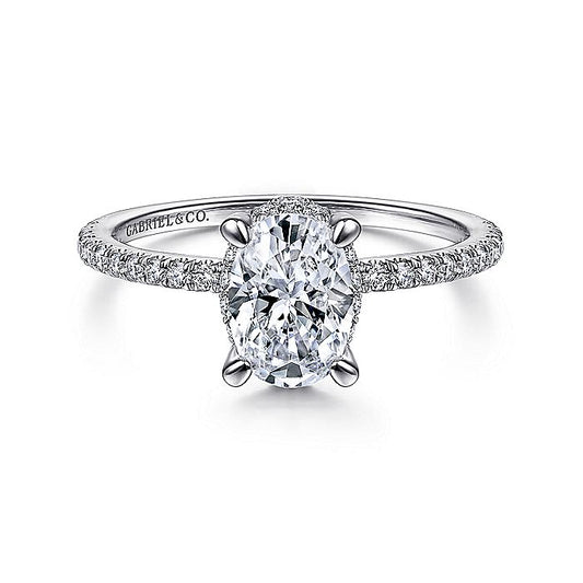 Gabriel & Co White Gold Hidden Halo Oval Semi-Mount Engagement Ring - Diamond Semi-Mount Rings