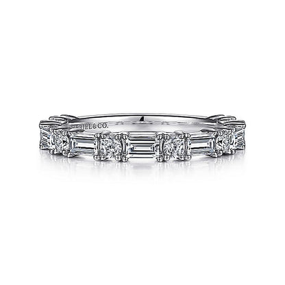 Gabriel & Co White Gold Baguette and Round Diamond Band - Diamond Wedding Bands - Women's