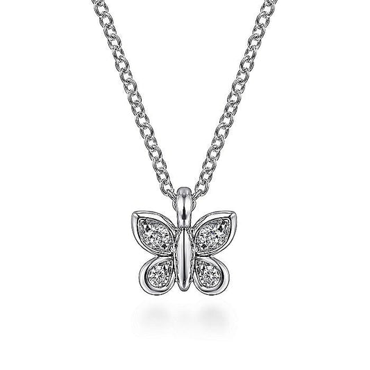 Gabriel & Co. White Gold Diamond Butterfly Pendant - Diamond Pendants