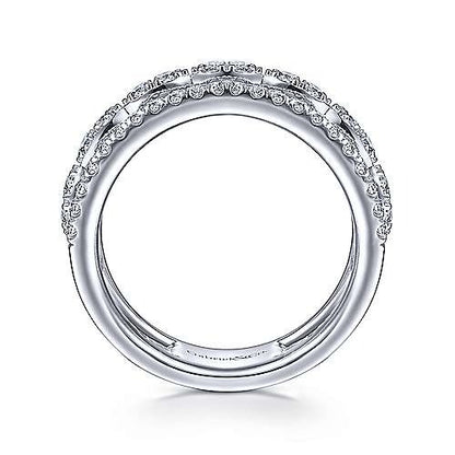 Gabriel & Co White Gold Three Row Diamond Ring - Gold Fashion Rings - Women's