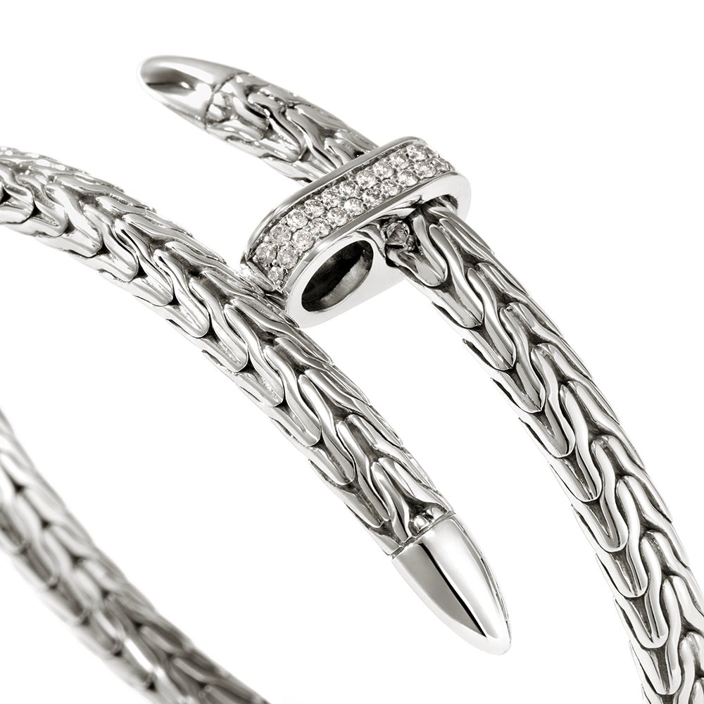 John Hardy Sterling Silver Spear Flex Cuff Diamond Bracelet