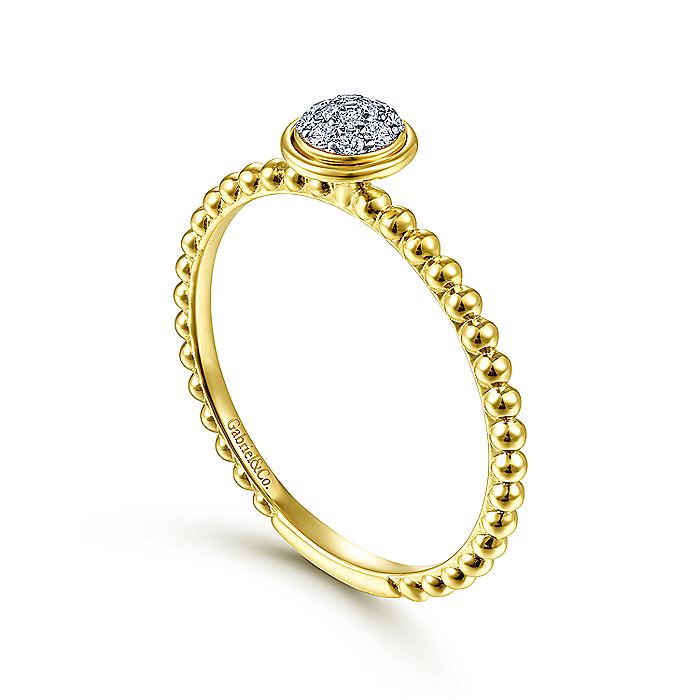 Gabriel & Co Yellow Gold Round Bezel Set Diamond Cluster Ring with Bujukan Beaded Shank - Diamond Fashion Rings - Women's