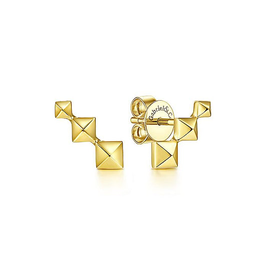 Gabriel & Co Yellow Gold Three Pyramid Stud Earrings - Gold Earrings