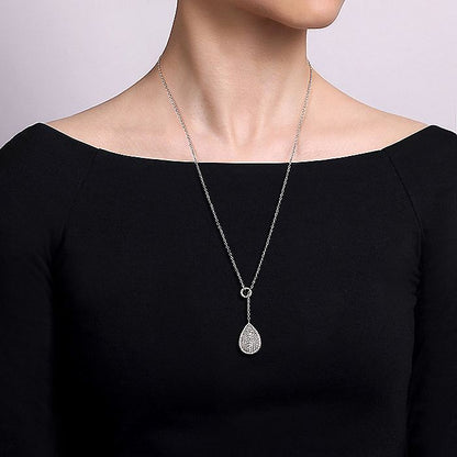 Gabriel & Co Sterling Silver White Sapphire Pave' Teardrop Necklace - Silver Necklace