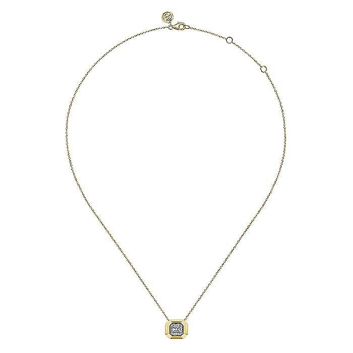 Gabriel & Co. Yellow Gold Geometric Baguette and Round Diamond Pendant - Diamond Pendants