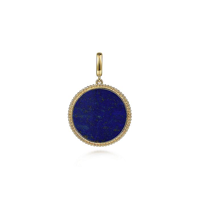 Gabriel & Co. 14 Karat Yellow Gold Round Lapis Inlay Medallion - Colored Stone Pendants