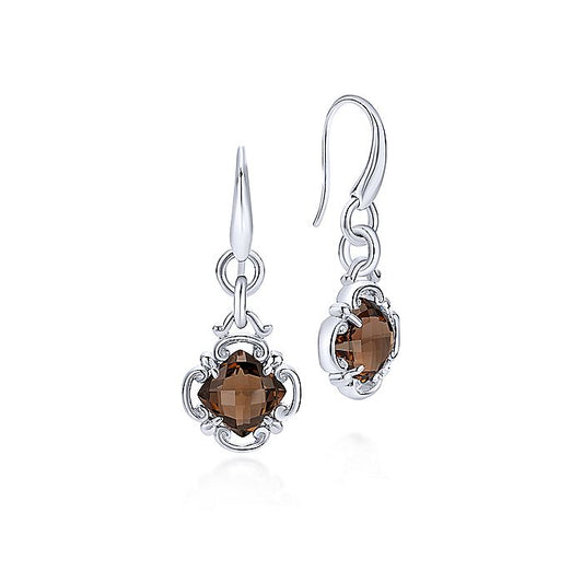 Gabriel & Co Silver Smoky Quartz Clover Drop Earrings - Colored Stone Earrings