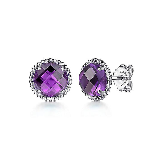 Gabriel & Co Sterling Silver Amethyst Stud Earrings With Bujukan Bead Frame - Colored Stone Earrings