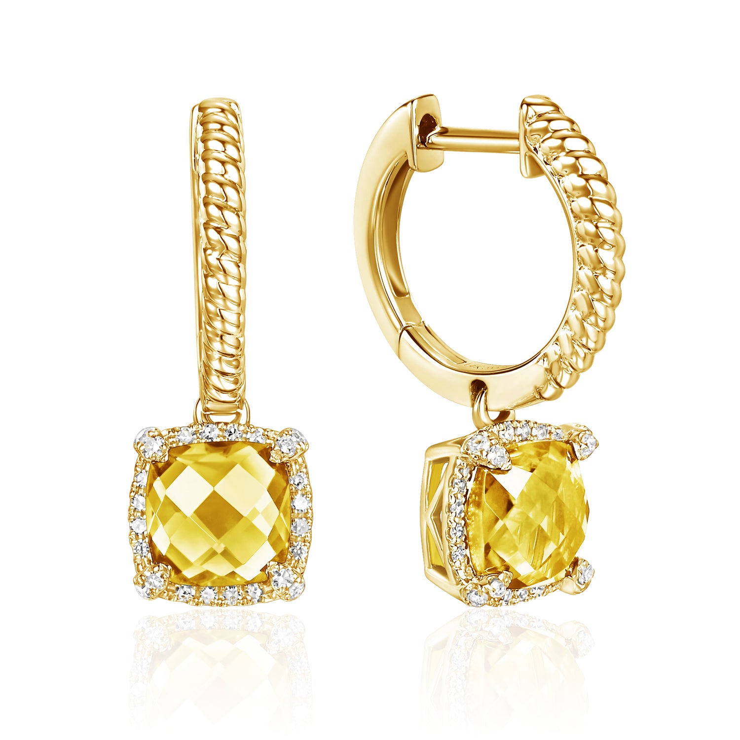 Luvente 14 Karat Yellow Gold Rope Dangle Citrine Dangle Earrings - Colored Stone Earrings