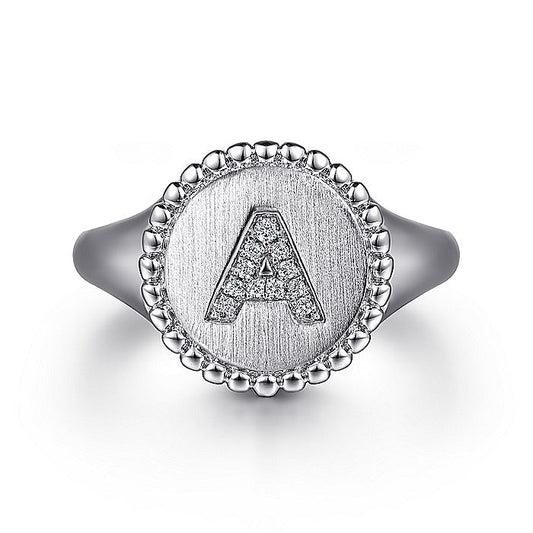 Gabriel & Co. Sterling Silver Initial A Signet Ring - Diamond Fashion Rings - Women's