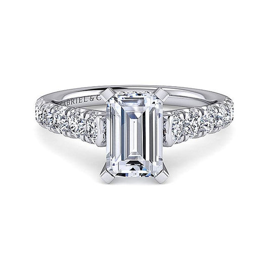 Gabriel & Co. 14 Karat White Gold Emerald Cut Semi- Mount Engagement Ring - Diamond Semi-Mount Rings