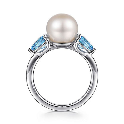 Gabriel & Co. Sterling Silver Pearl and Blue Topaz Ring - Colored Stone Rings - Women's