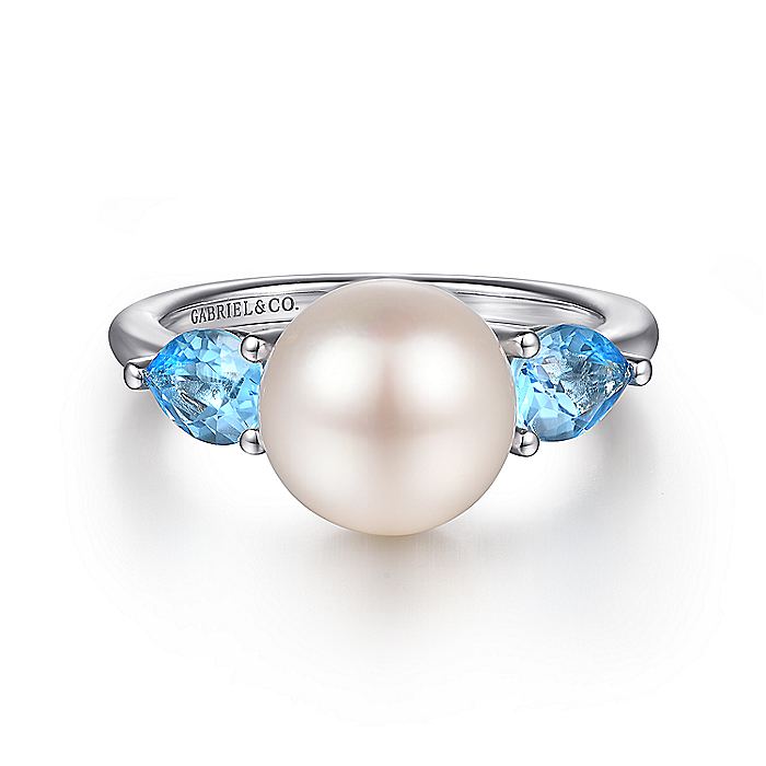 Gabriel & Co. Sterling Silver Pearl and Blue Topaz Ring - Colored Stone Rings - Women's