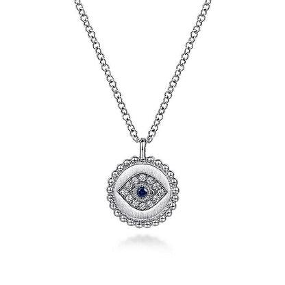 Gabriel & Co. Sterling Silver Bujukan Sapphire and Diamond Evil Eye Pendant 17.5 Inch Necklace - Colored Stone Necklace