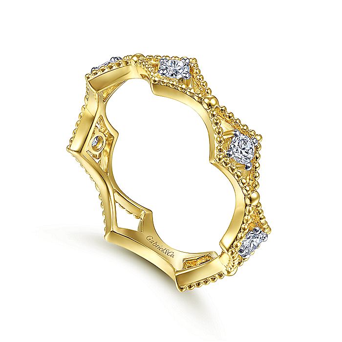 Gabriel & Co Yellow Gold Diamond Station and Bujukan Bead Ring - Diamond Fashion Rings - Women's