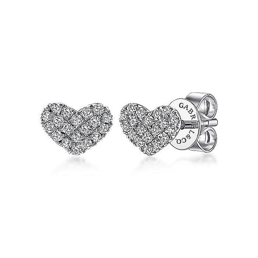 Gabriel & Co. 14 Karat White Gold Heart Shaped Pavé Diamond Stud Earrings - Diamond Earrings