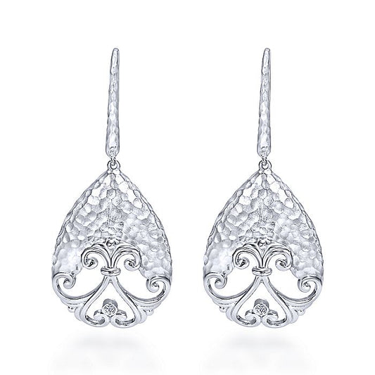 Gabriel & Co Sterling Silver Hammered Drop Earrings - Silver Earrings