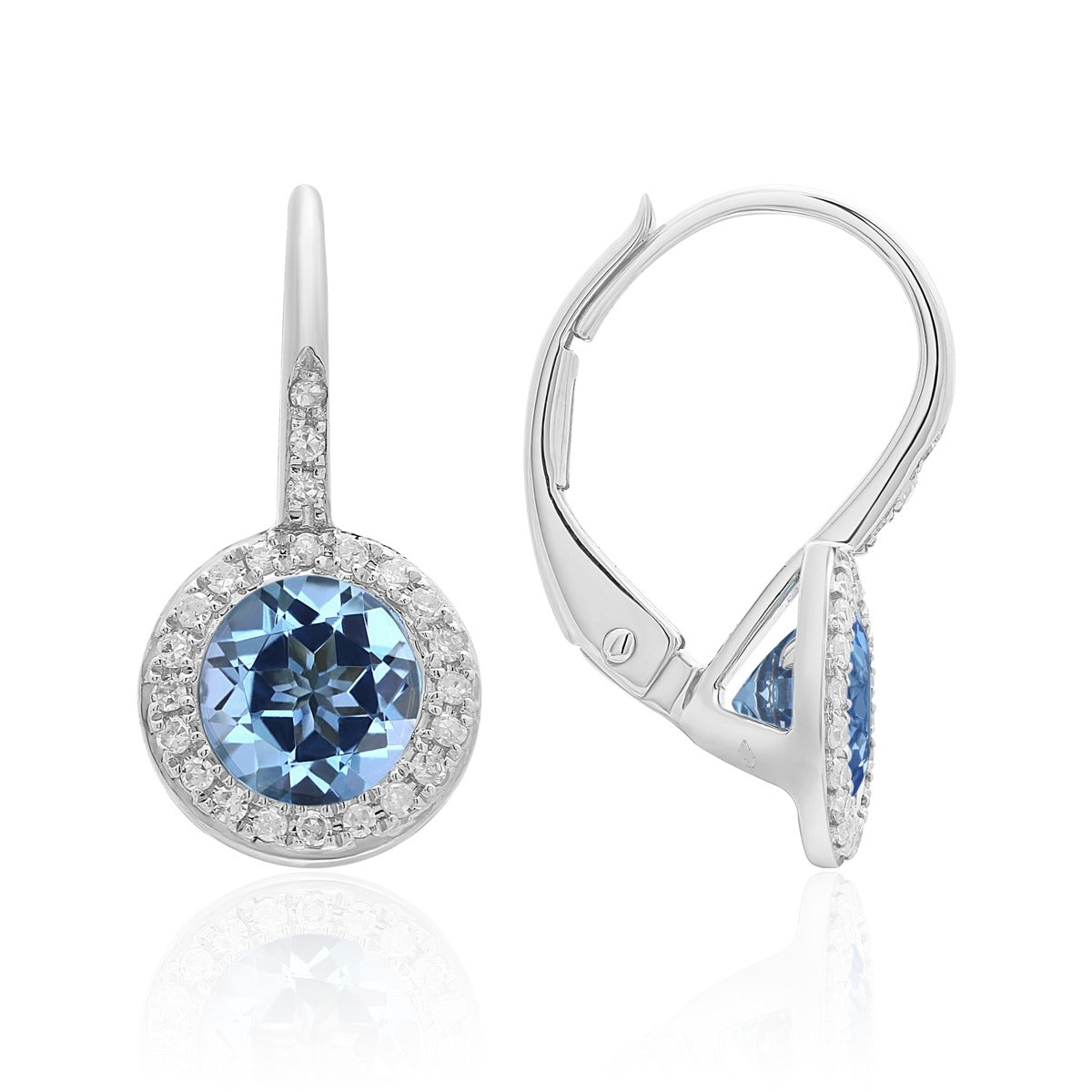 White Gold Blue Topaz Leverback Earrings