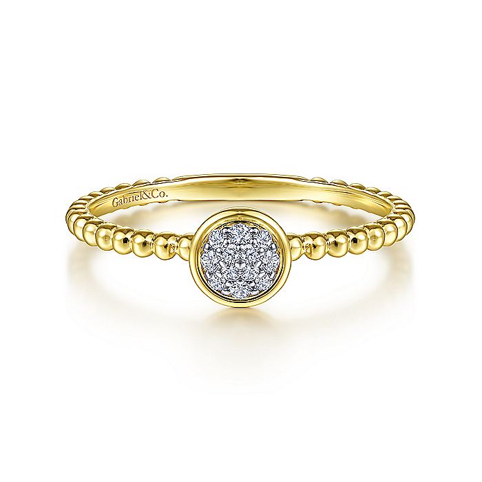 Gabriel & Co Yellow Gold Round Bezel Set Diamond Cluster Ring with Bujukan Beaded Shank - Diamond Fashion Rings - Women's