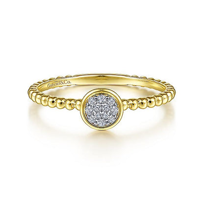 Gabriel & Co Yellow Gold Round Bezel Set Diamond Cluster Ring with Bujukan Beaded Shank - Diamond Fashion Rings - Women's