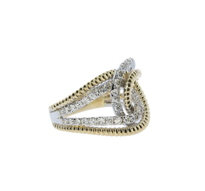 White and Yellow Gold Diamond Interlocking Style Ring - Diamond Fashion Rings - Women's