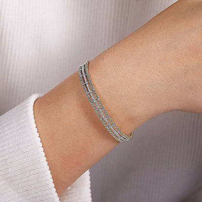 Gabriel & Co. Yellow and White Gold Diamond Diamond Bujukan Stacked Cuff Bangle Bracelet - Diamond Bracelets