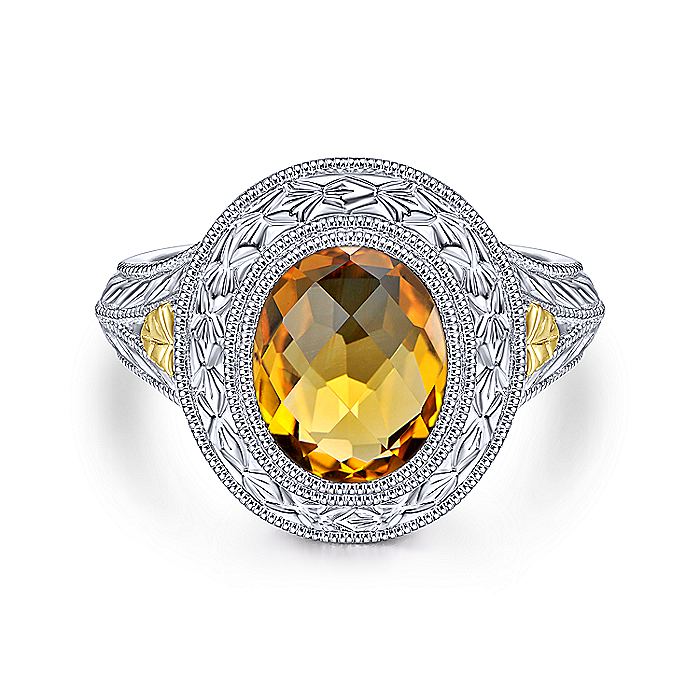 Gabriel & Co Sterling Silver And Yellow Gold Citrine Fashion Ring - Colored Stone Rings - Women's