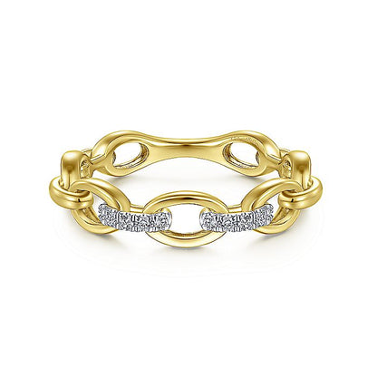 Gabriel & Co Yellow Gold Oval Chain Link Diamond Ring - Diamond Fashion Rings - Women's
