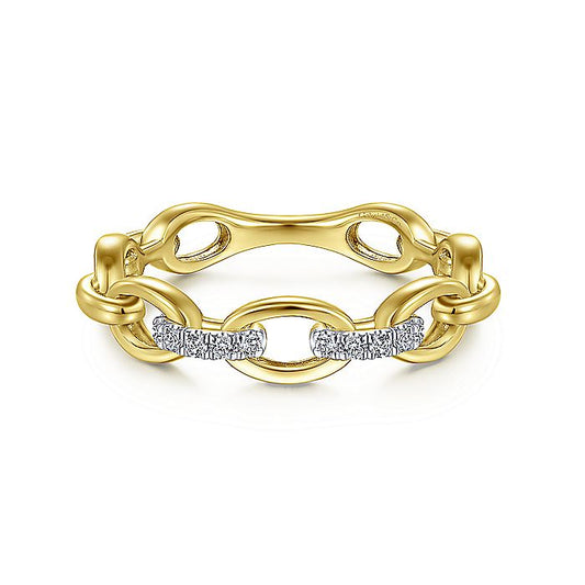 Gabriel & Co Yellow Gold Oval Chain Link Diamond Ring - Diamond Fashion Rings - Women's