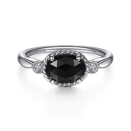 Gabriel & Co. Sterling Silver Oval Onyx and Diamond Ring - Colored Stone Rings - Women's