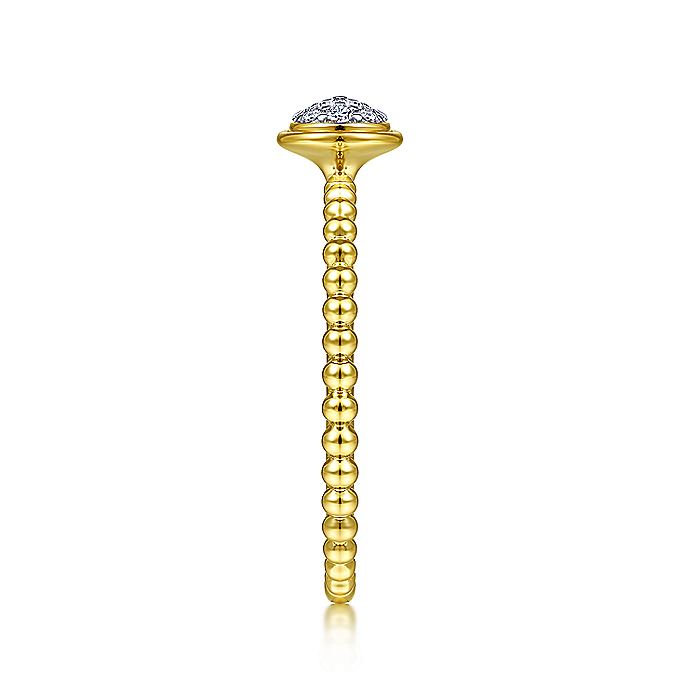 Gabriel & Co Yellow Gold Round Bezel Set Diamond Cluster Ring with Bujukan Beaded Shank - Diamond Fashion Rings - Women's