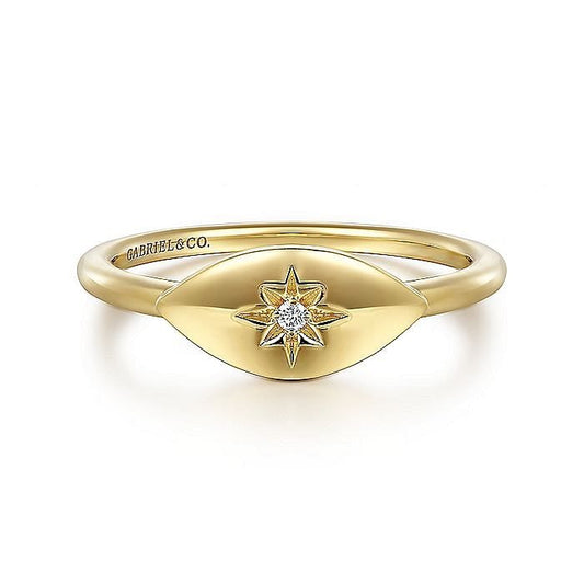 Gabriel & Co. Yellow Gold Diamond Starburst Signet Ring - Diamond Fashion Rings - Women's