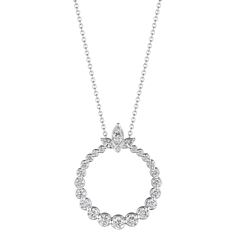 Verragio 18 Karat White Gold Graduated Diamond Circle Pendant - Diamond Pendants