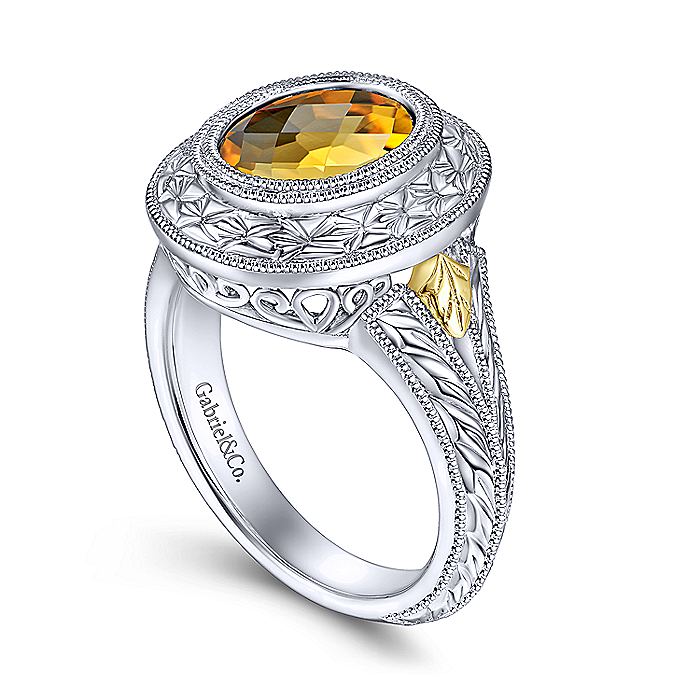 Gabriel & Co Sterling Silver And Yellow Gold Citrine Fashion Ring - Colored Stone Rings - Women's