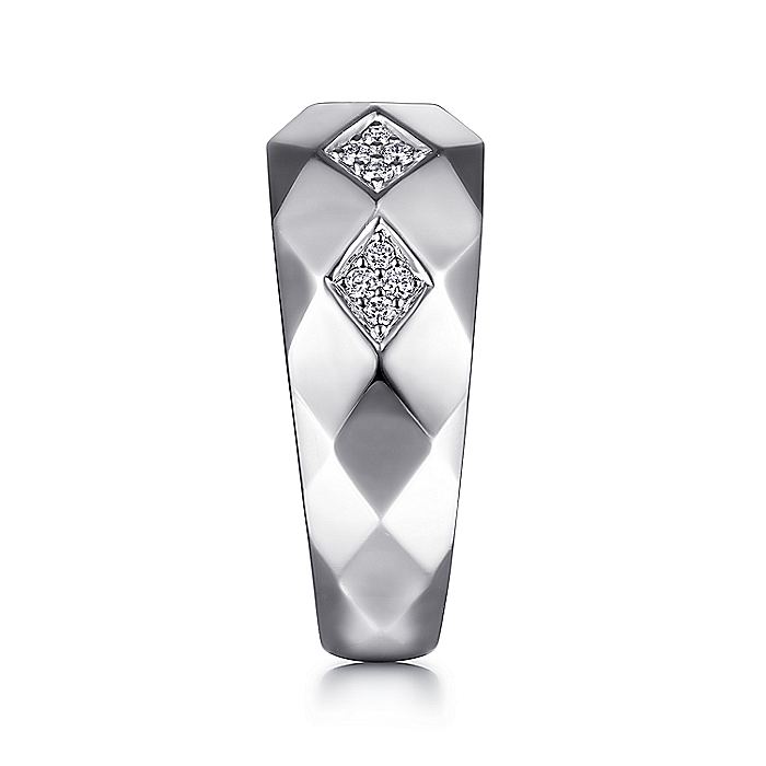 Gabriel & Co Silver Faceted Diamond Ring - Gents Silver Ring