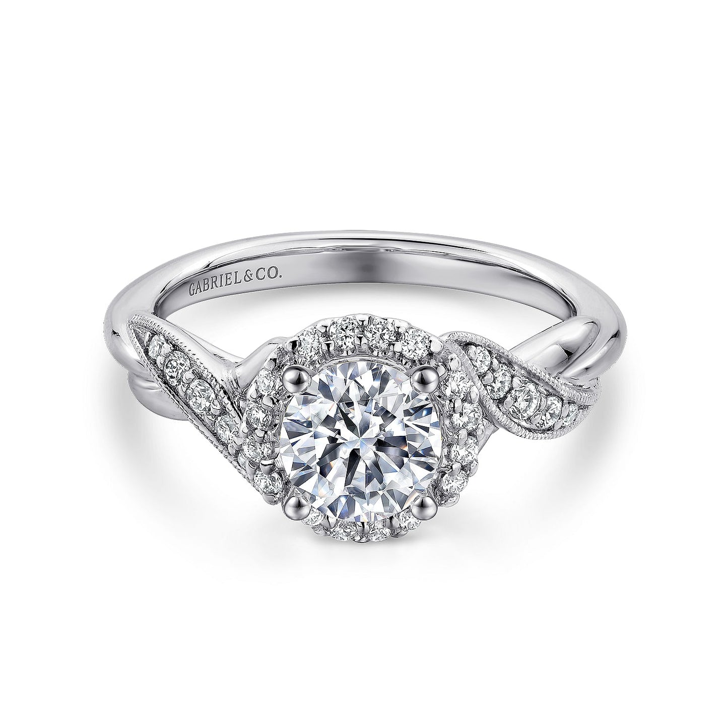 Gabriel & Co. 14 Karat White Gold Round Halo Semi-Mount Engagement Ring - Diamond Semi-Mount Rings